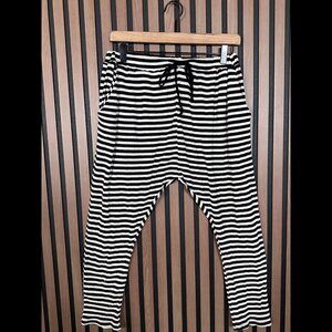 Vintage Swell Harem Leggings Large Black & White Stripe High Rise Ribbed Cropped